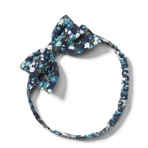 Janie and Jack Floral Flower Blue Corduroy Bow Soft Headband Elastic Girls Baby